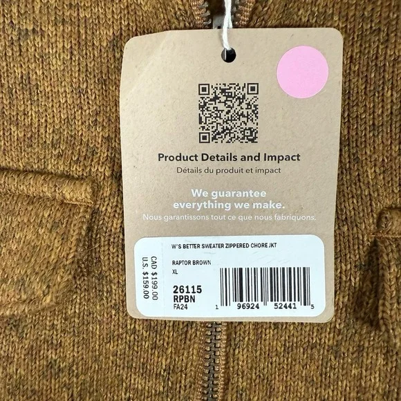 Patagonia Better Sweater Zippered Chore Jacket Womens XL Raptor Brown Fleece New - Picture 5 of 7